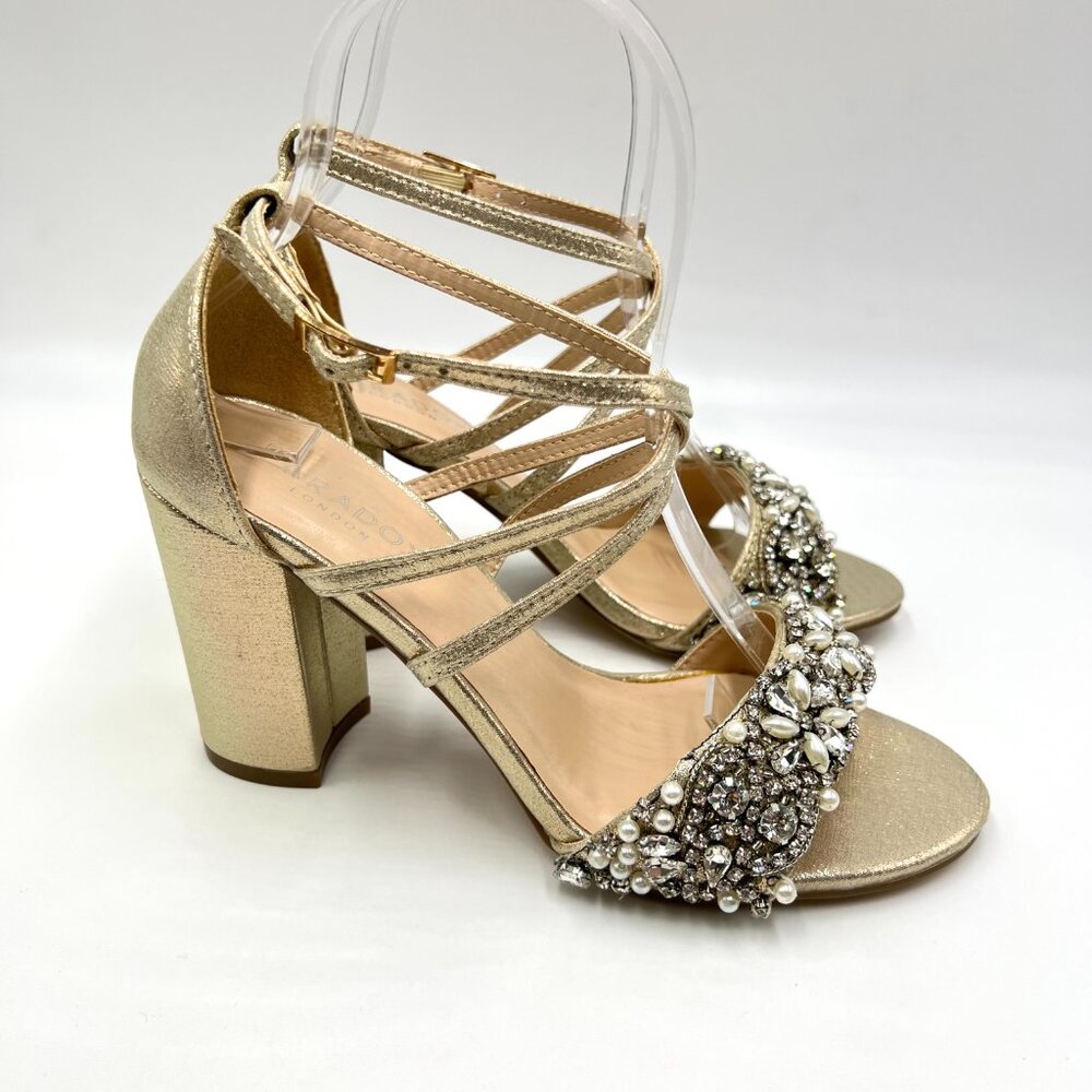 Paradox London Womens Size 6 Hira Champagne Shimmer Block Heels‎ Sandals Shoes